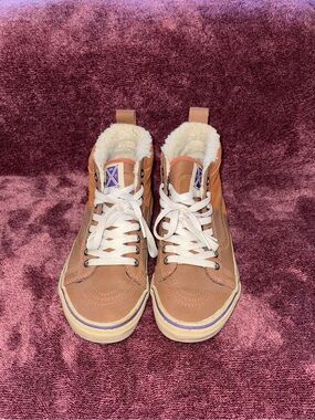 Vans Tan High-Top Sneakers with White Sherpa Lining